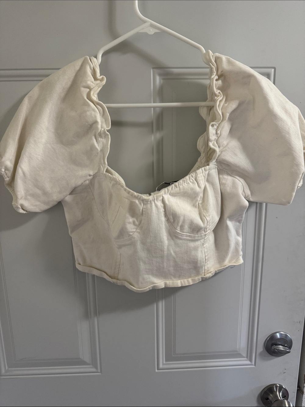 Ivory Puff-Sleeve Cropped Top